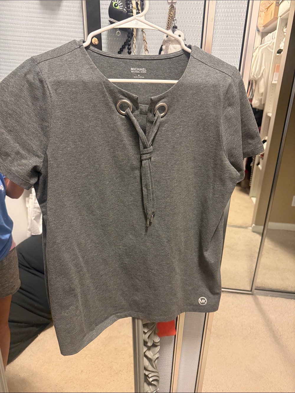 Michael Kors Charcoal Gray Short Sleeve Lace-Up Tee